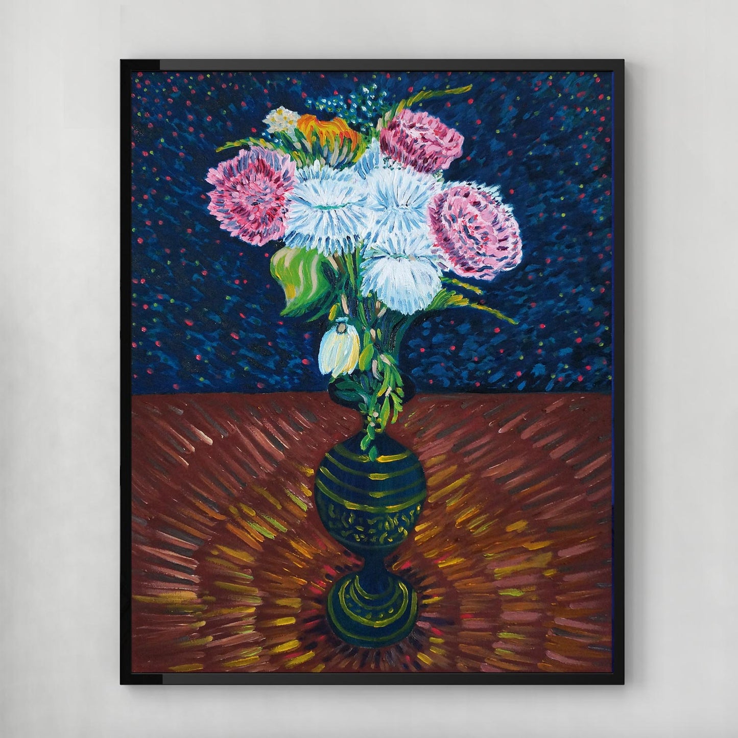 Flowers in a Black Vase Painting Art Print