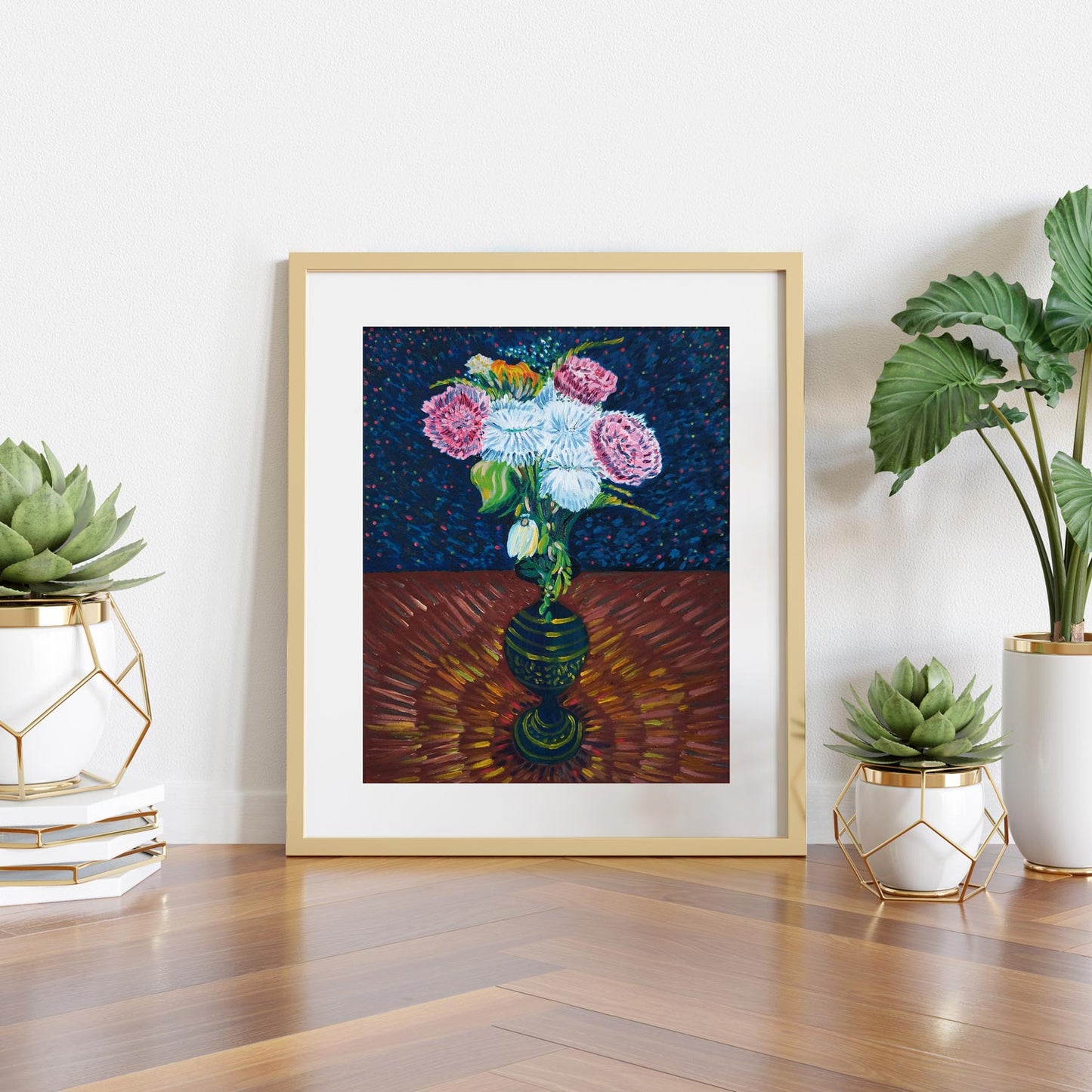 Flowers in a Black Vase Painting Art Print