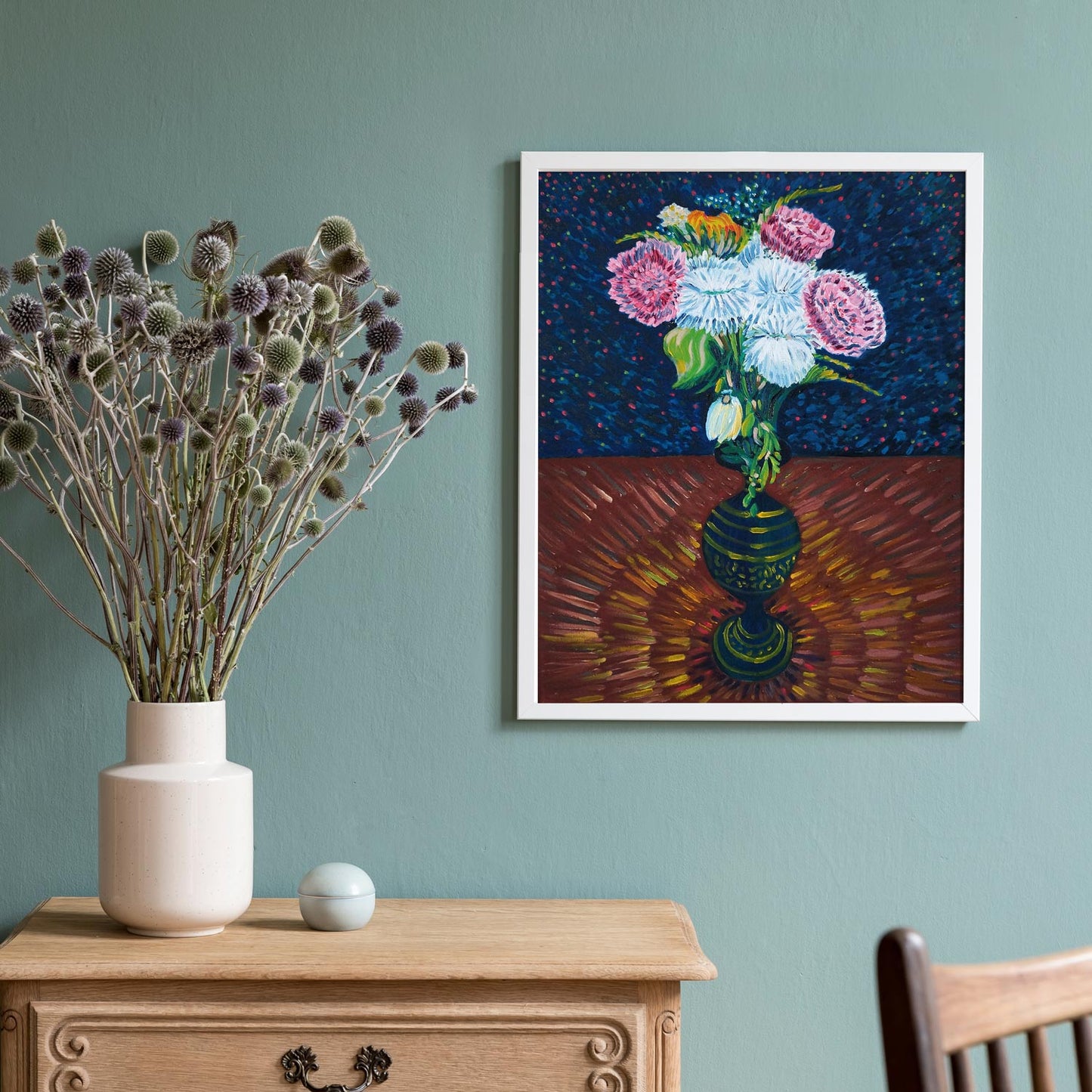 Flowers in a Black Vase Painting Art Print