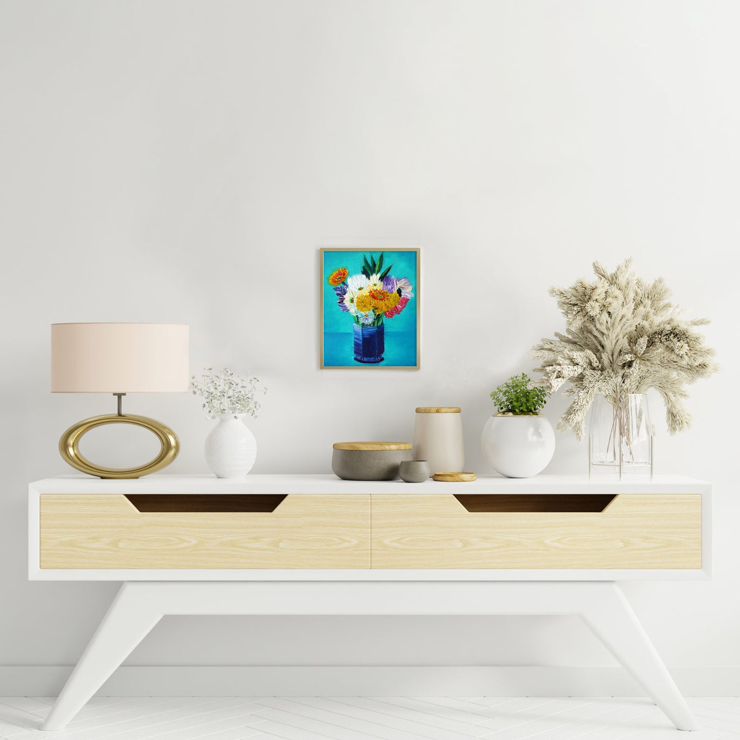 Bouquet of Flowers in a Blue Vase Print