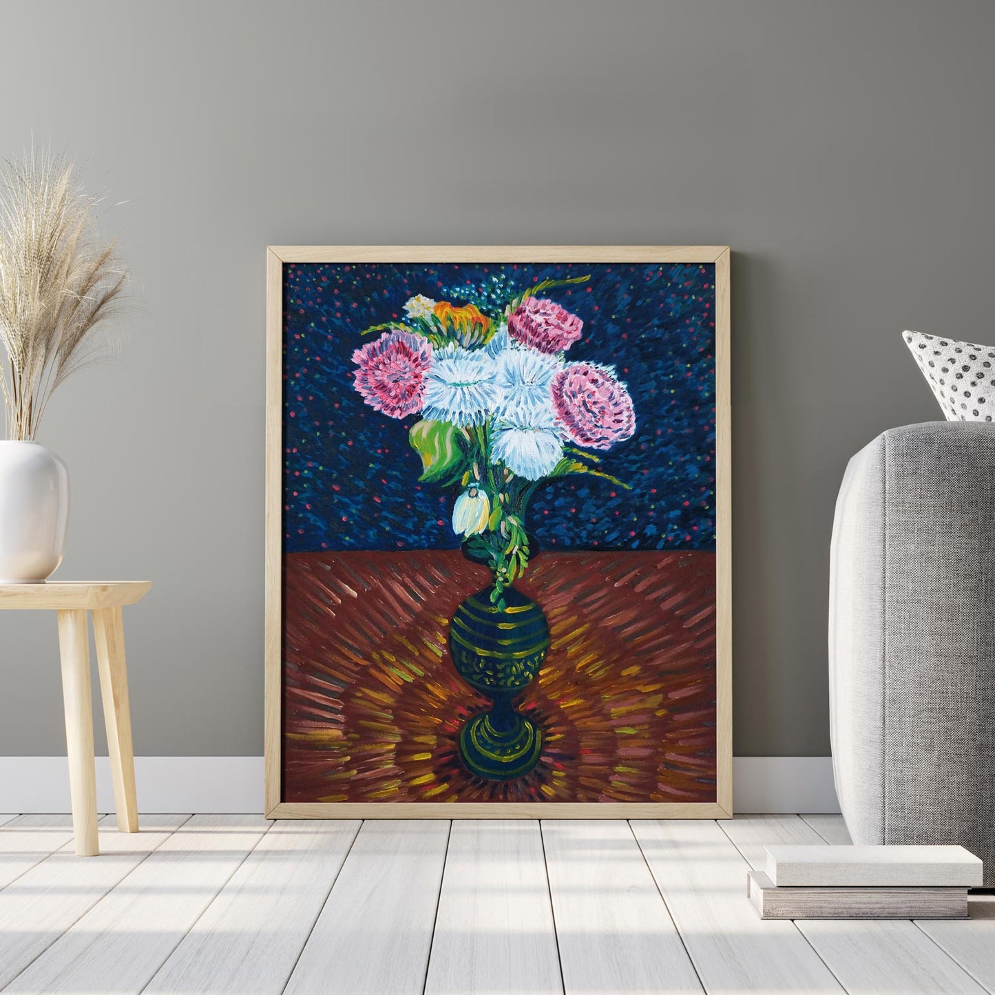 Flowers in a Black Vase Painting Art Print