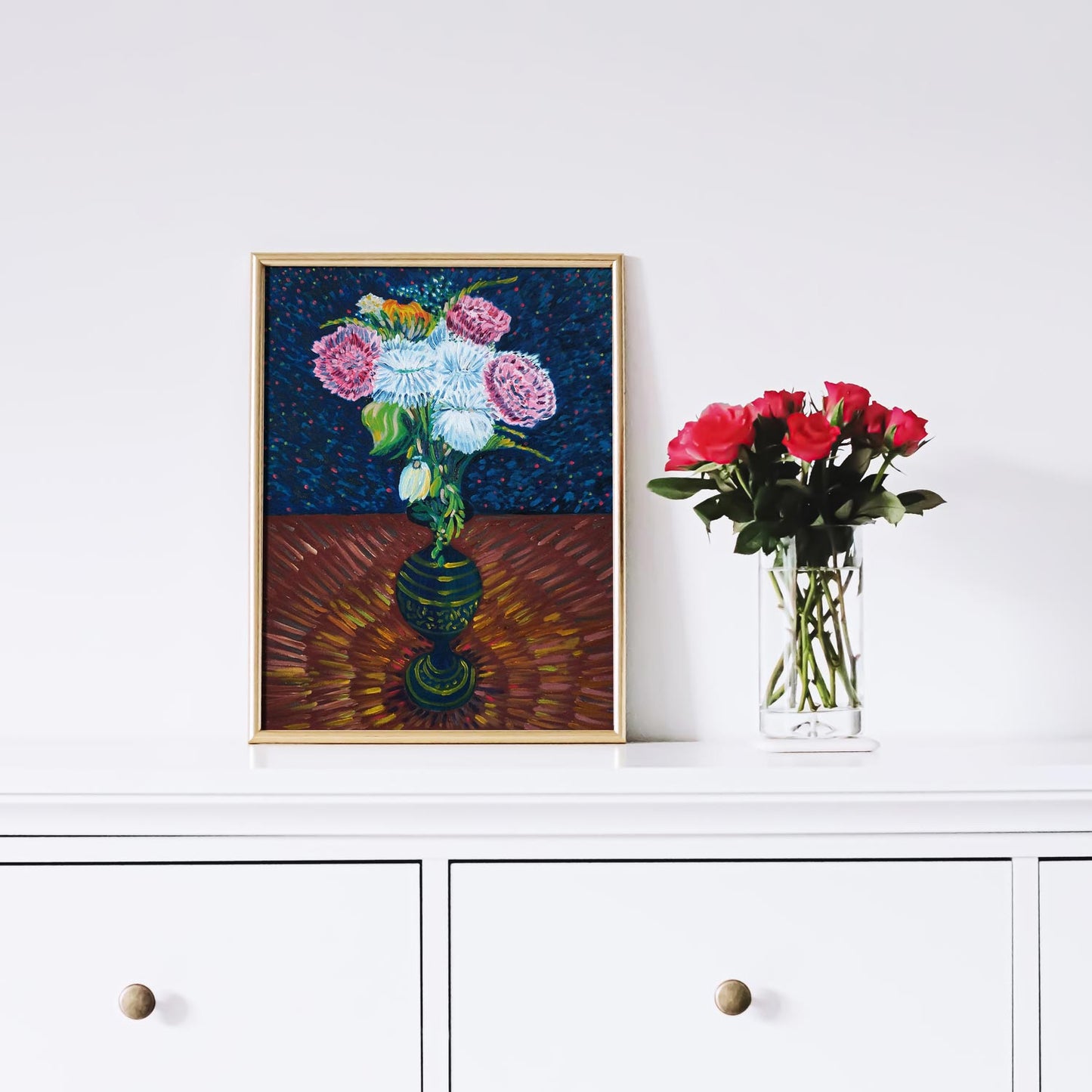 Flowers in a Black Vase Painting Art Print