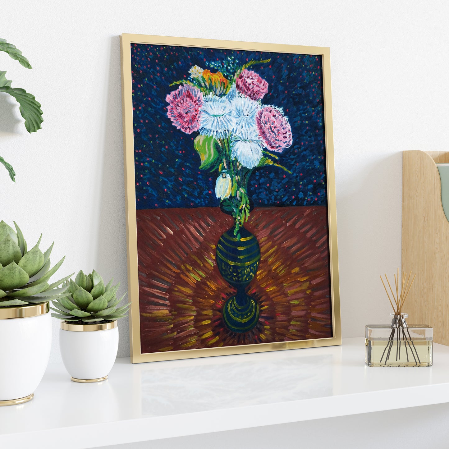 Flowers in a Black Vase Painting Art Print