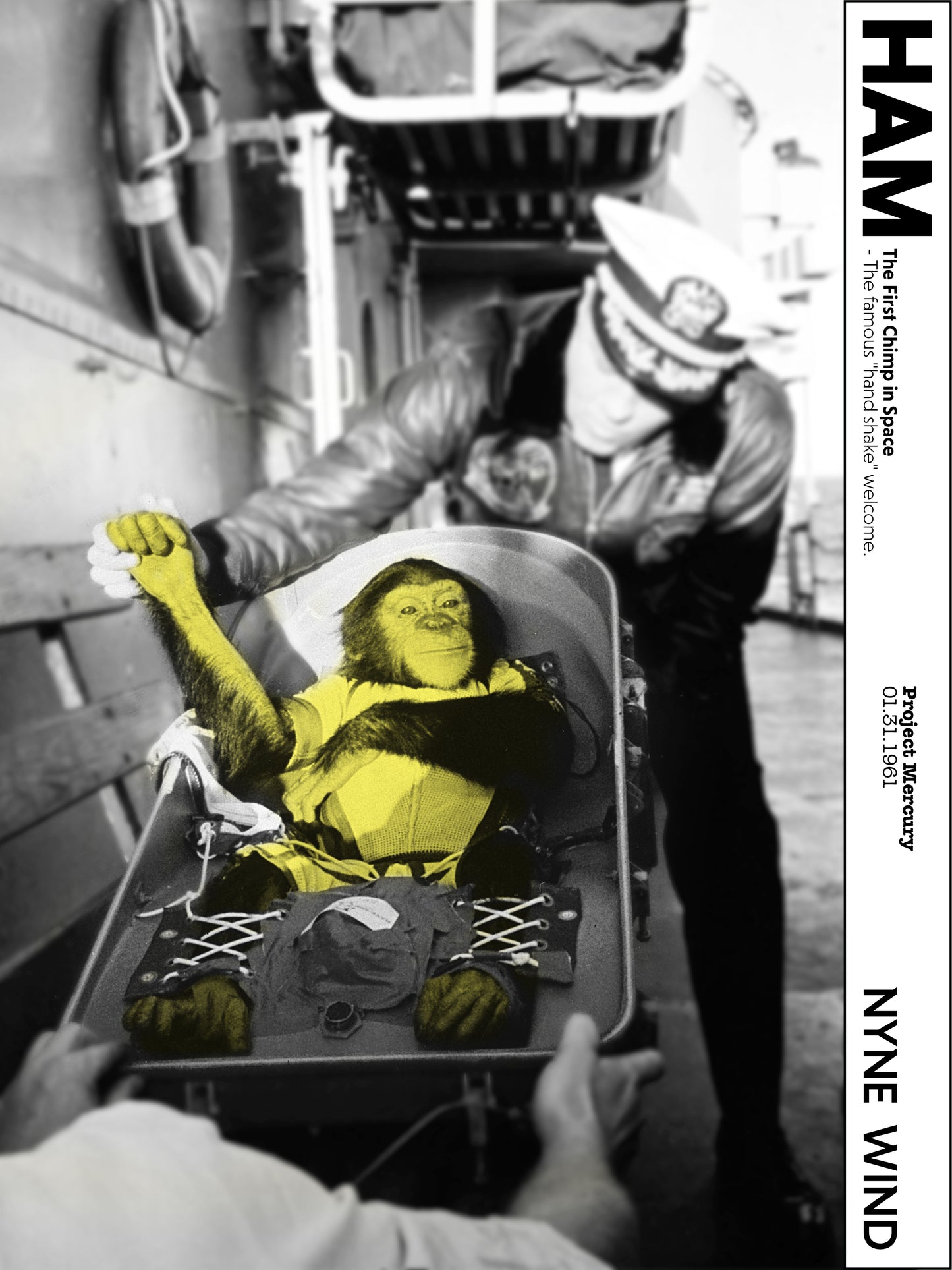 Ham the First Chimp in Space "Hand Shake" T-Shirt