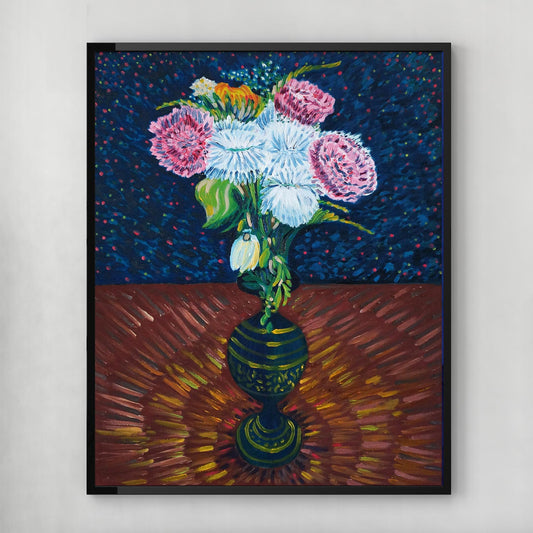 Flowers in a Black Vase Painting Art Print
