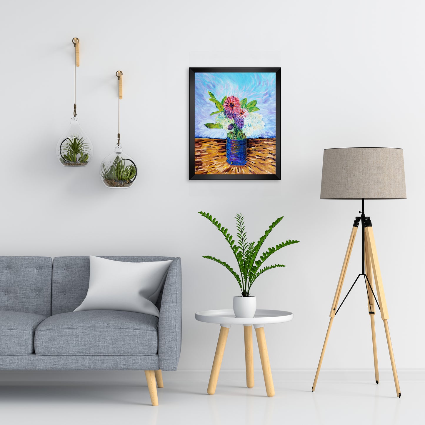 Bouquet of Flowers 2 Oil Painting - Art Print in Black Frame