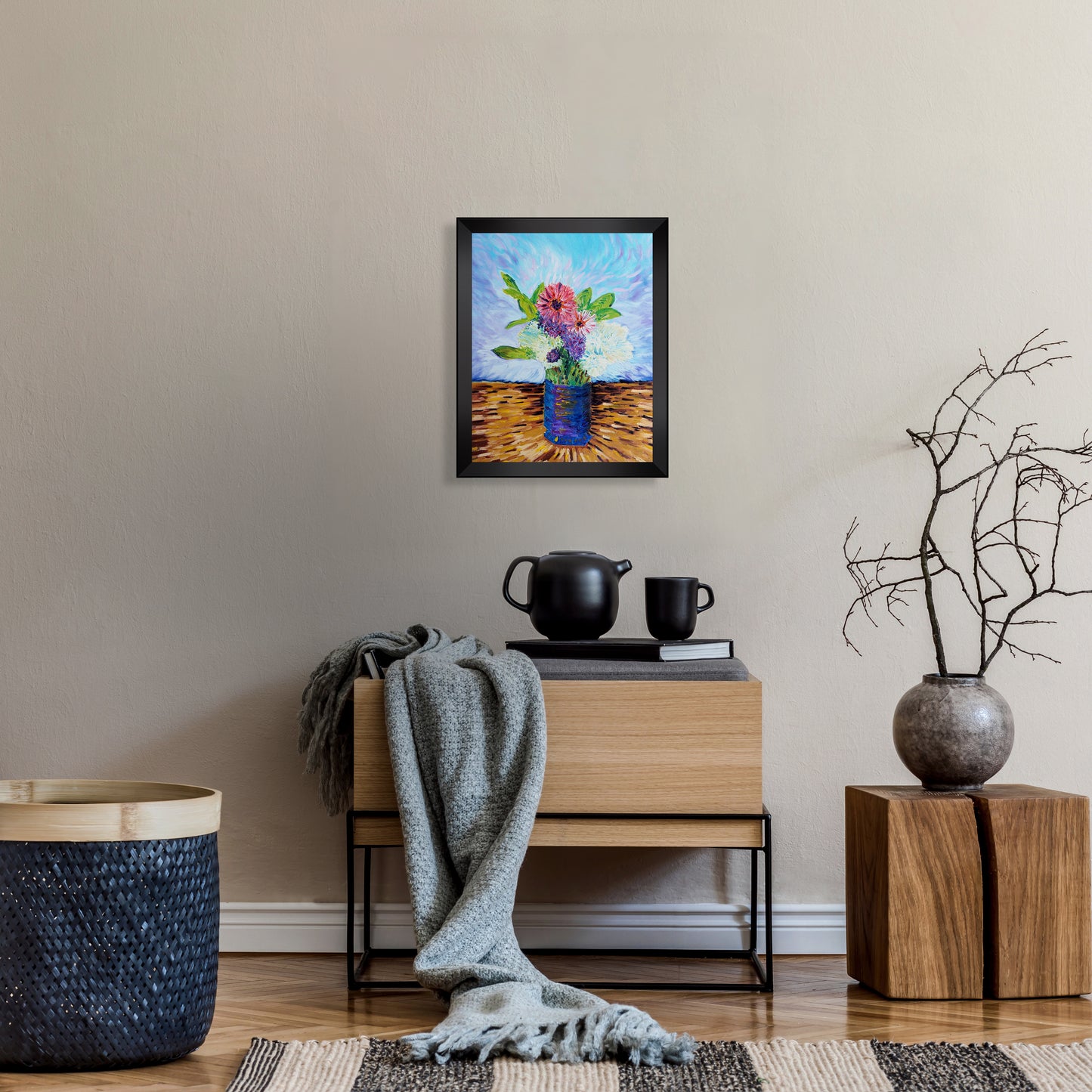 Bouquet of Flowers 2 Oil Painting - Art Print in Black Frame