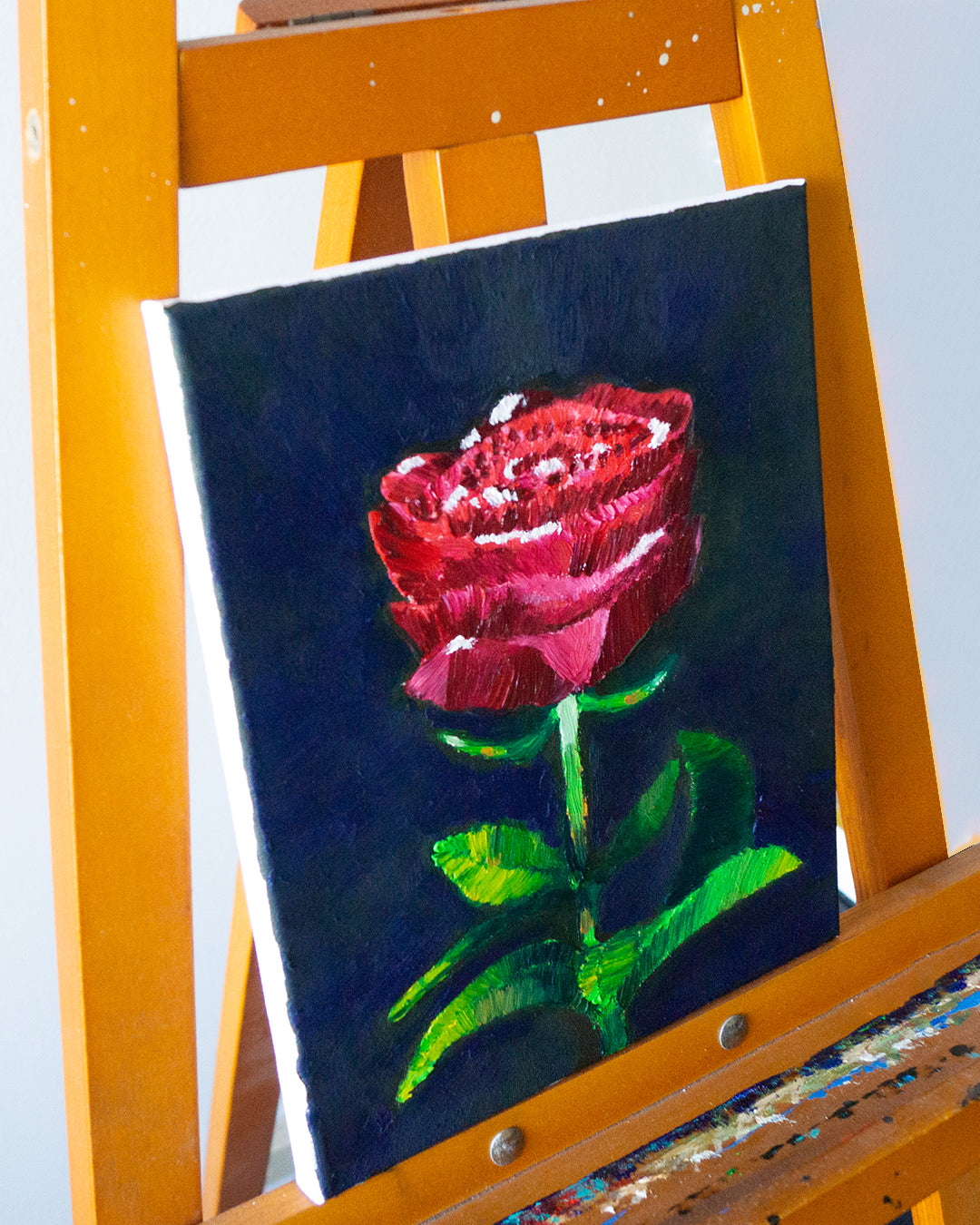 Centered Red Rose Oil Painting