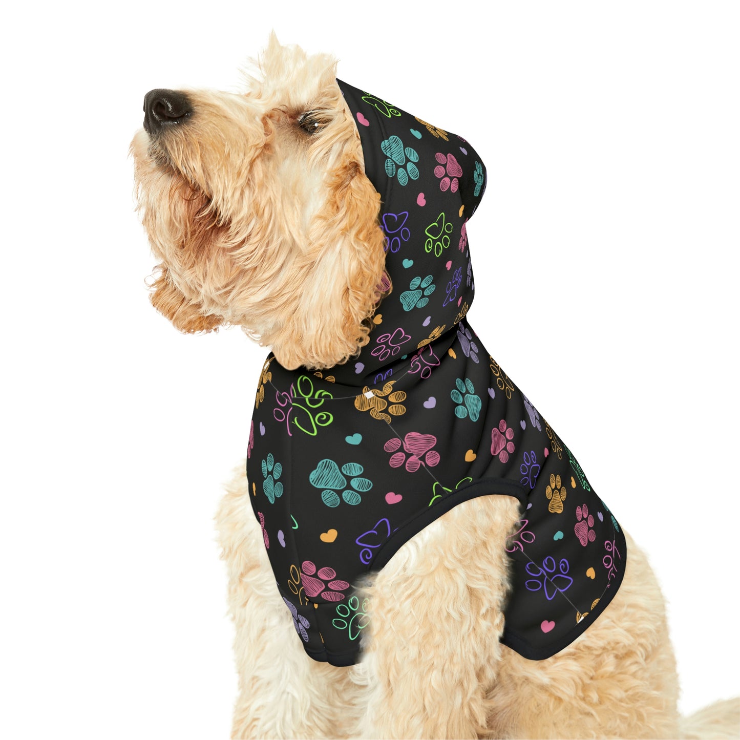 Dog Hoodie Sweater, Colorful Paw Prints - Comfortable Dog Clothes