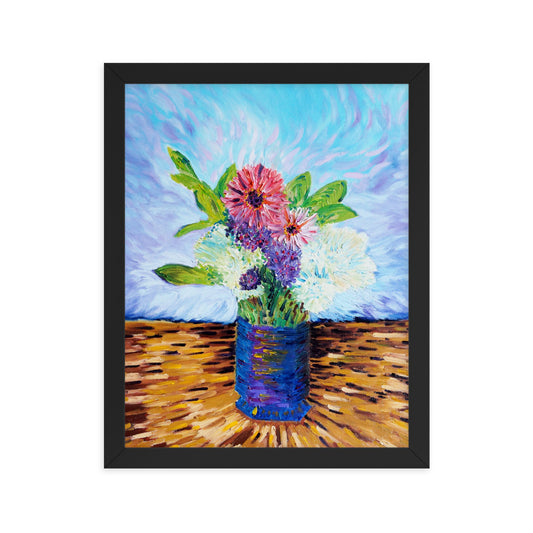 Bouquet of Flowers 2 Oil Painting - Art Print in Black Frame
