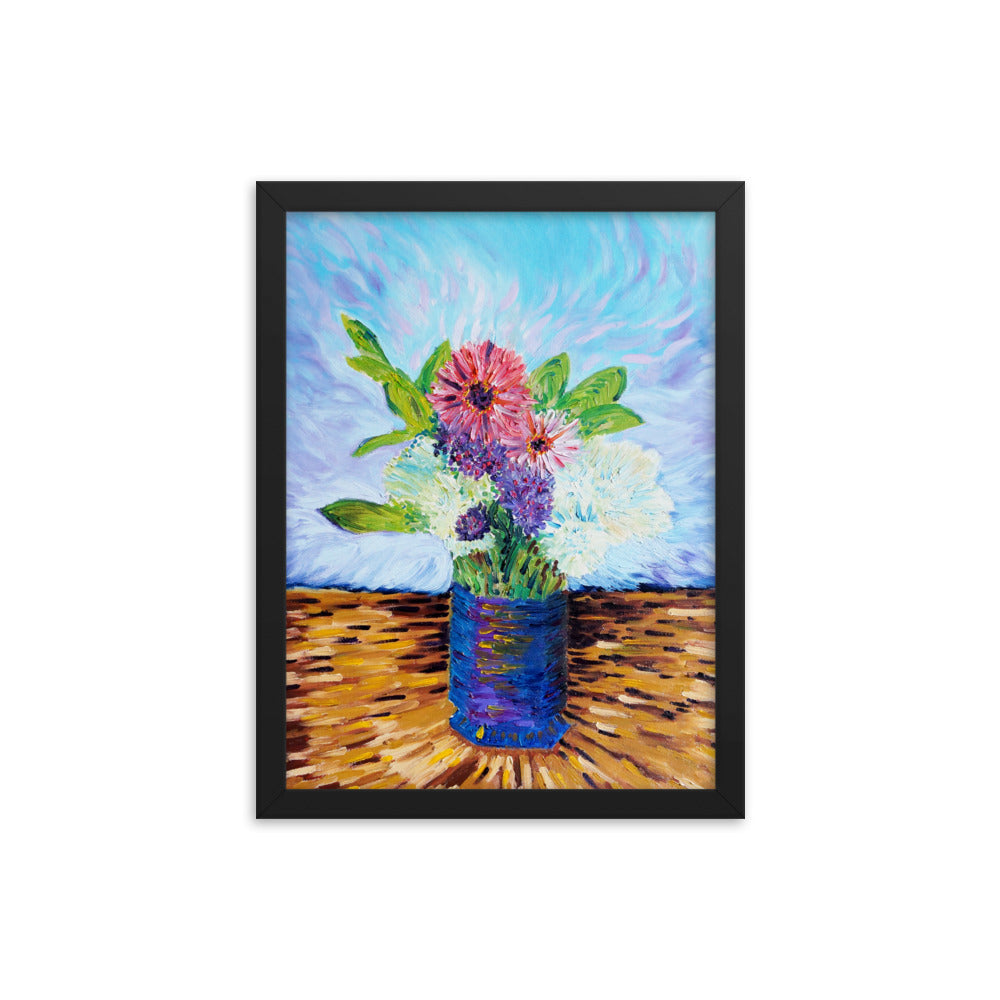 Bouquet of Flowers 2 Oil Painting - Art Print in Black Frame