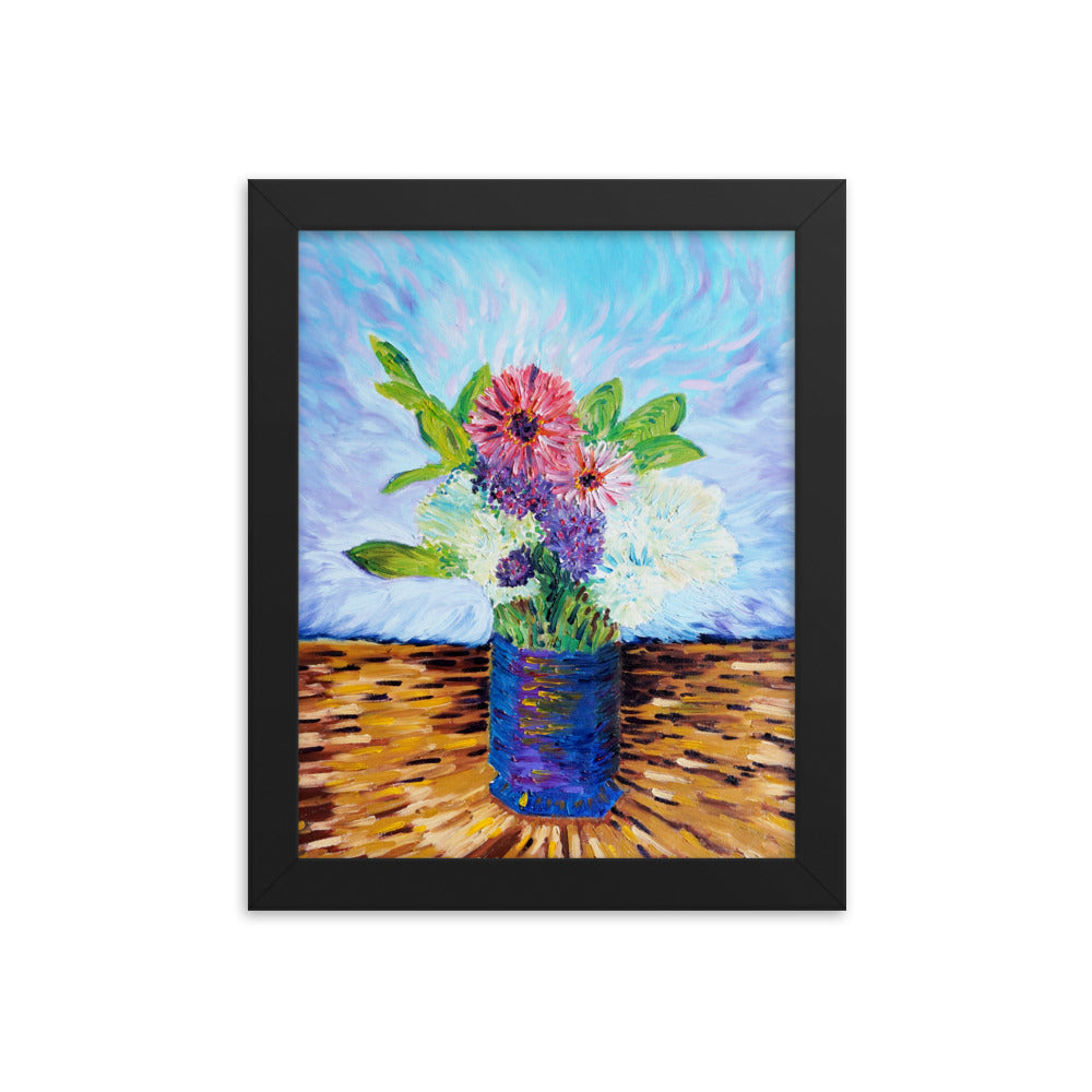 Bouquet of Flowers 2 Oil Painting - Art Print in Black Frame