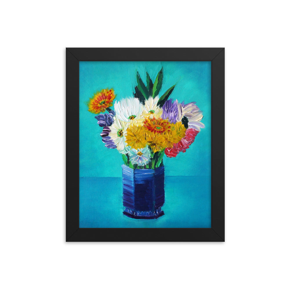 Bouquet of Flowers in a Blue Vase Print