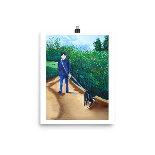 Woman Walking Dog Poster Print