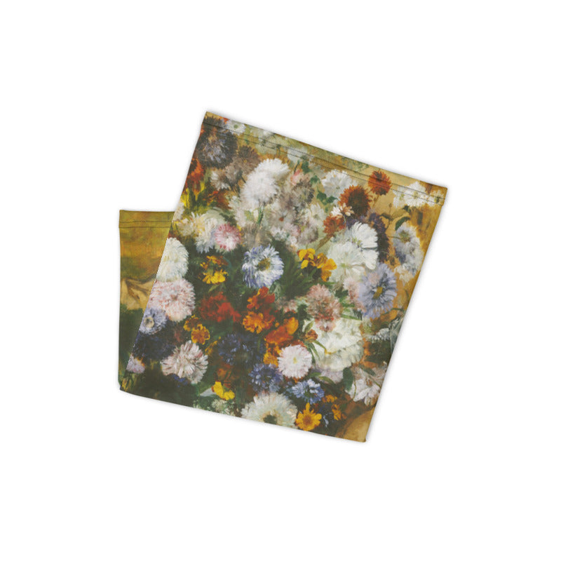 A Woman Seated Next to a Vase of Flowers Edgar Degas Neck Gaiter