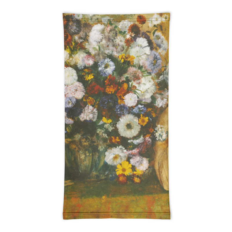 A Woman Seated Next to a Vase of Flowers Edgar Degas Neck Gaiter